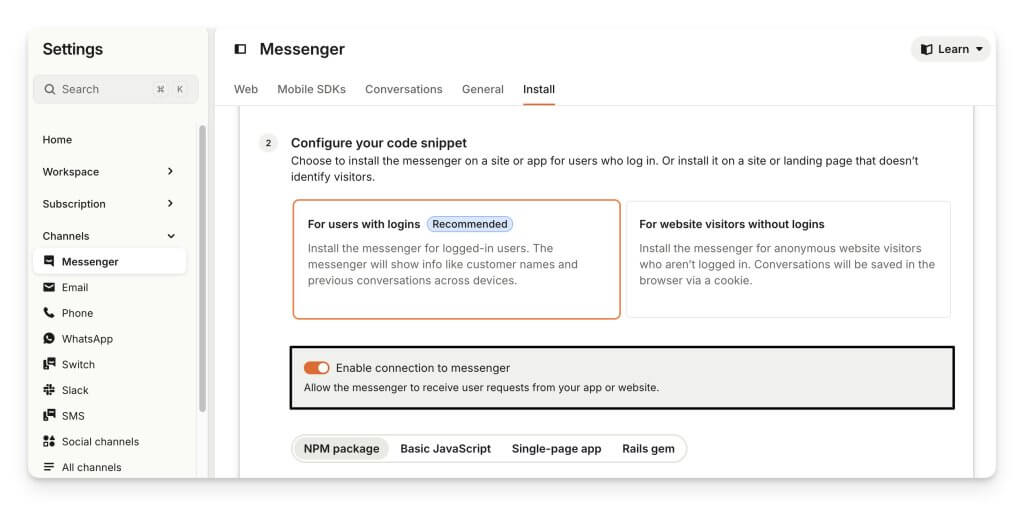 Erro 403 Messenger Intercom