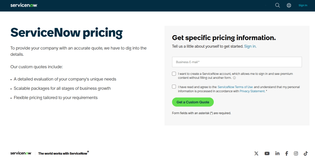 ServiceNow Pricing ServiceNow Pricing
