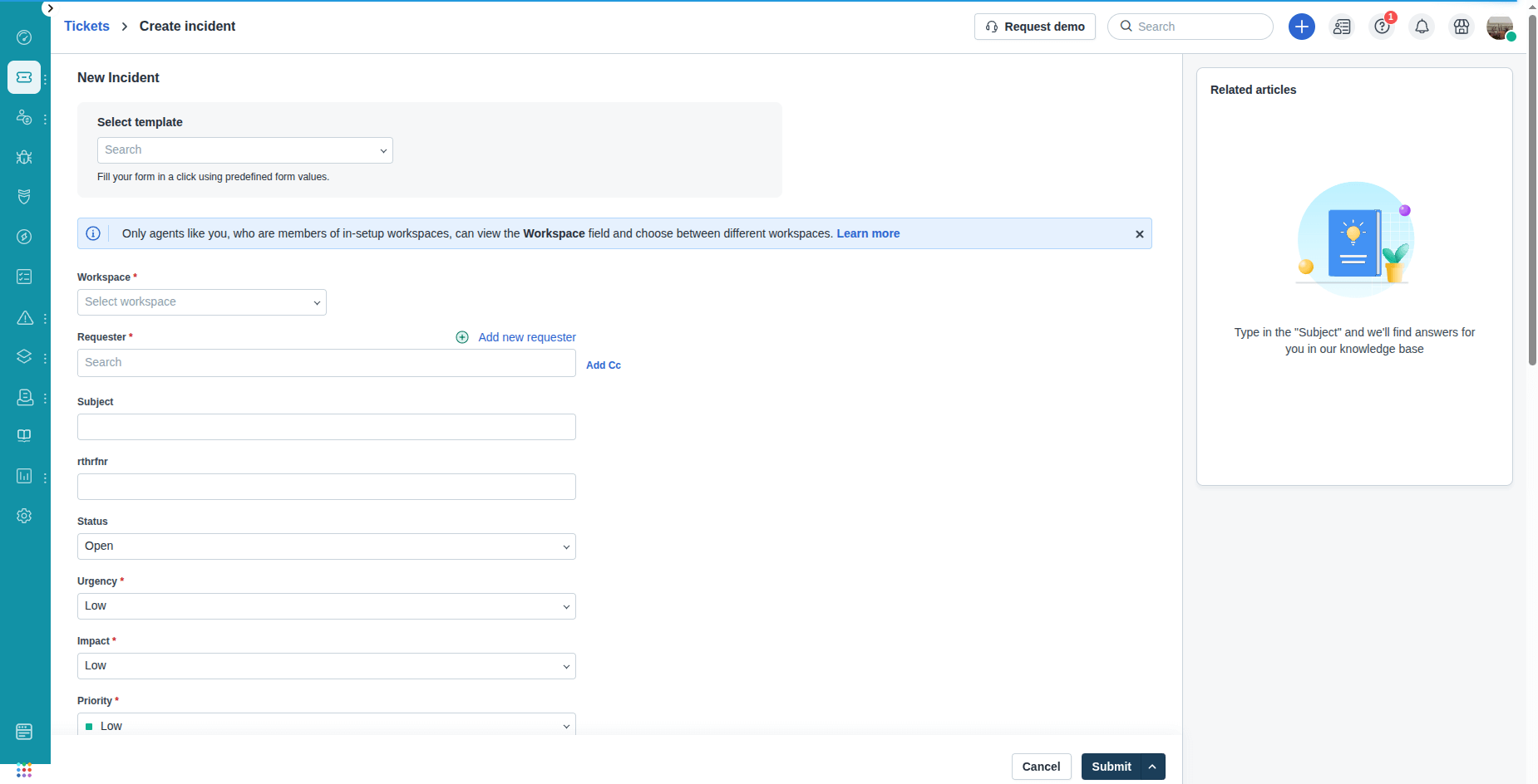 Novo Ticket no Freshservice
