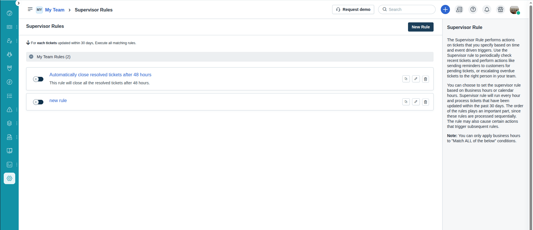 Regras de Supervisor Freshservice