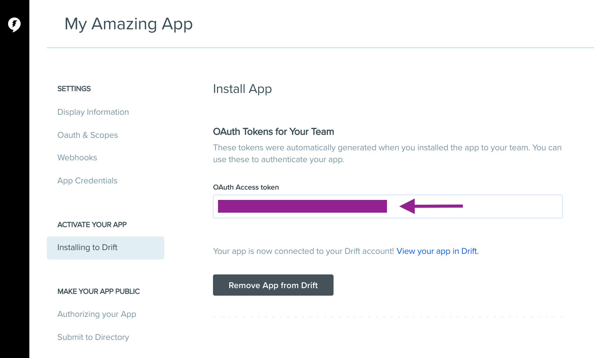 Configurazione OAuth di Drift