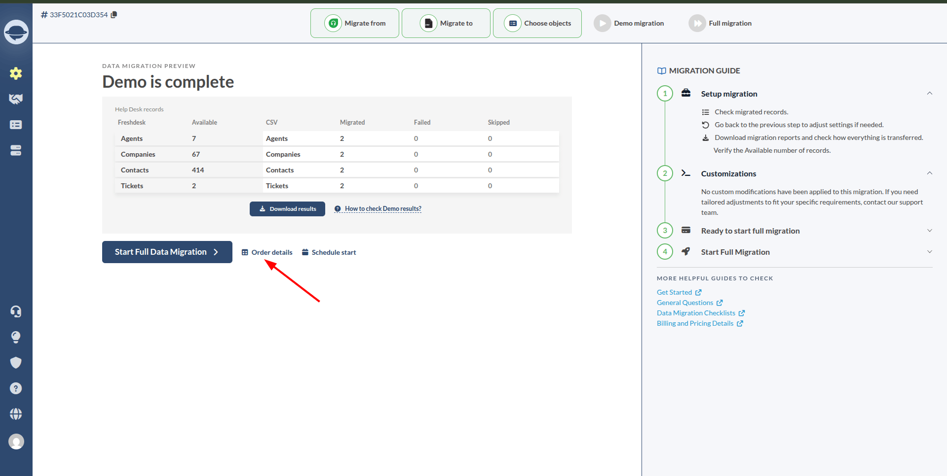 Halaman Detail Pesanan di Help Desk Migration