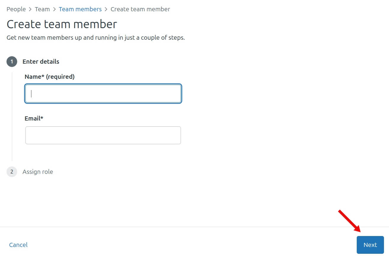Personal de administración Zendesk - Crear miembro del equipo