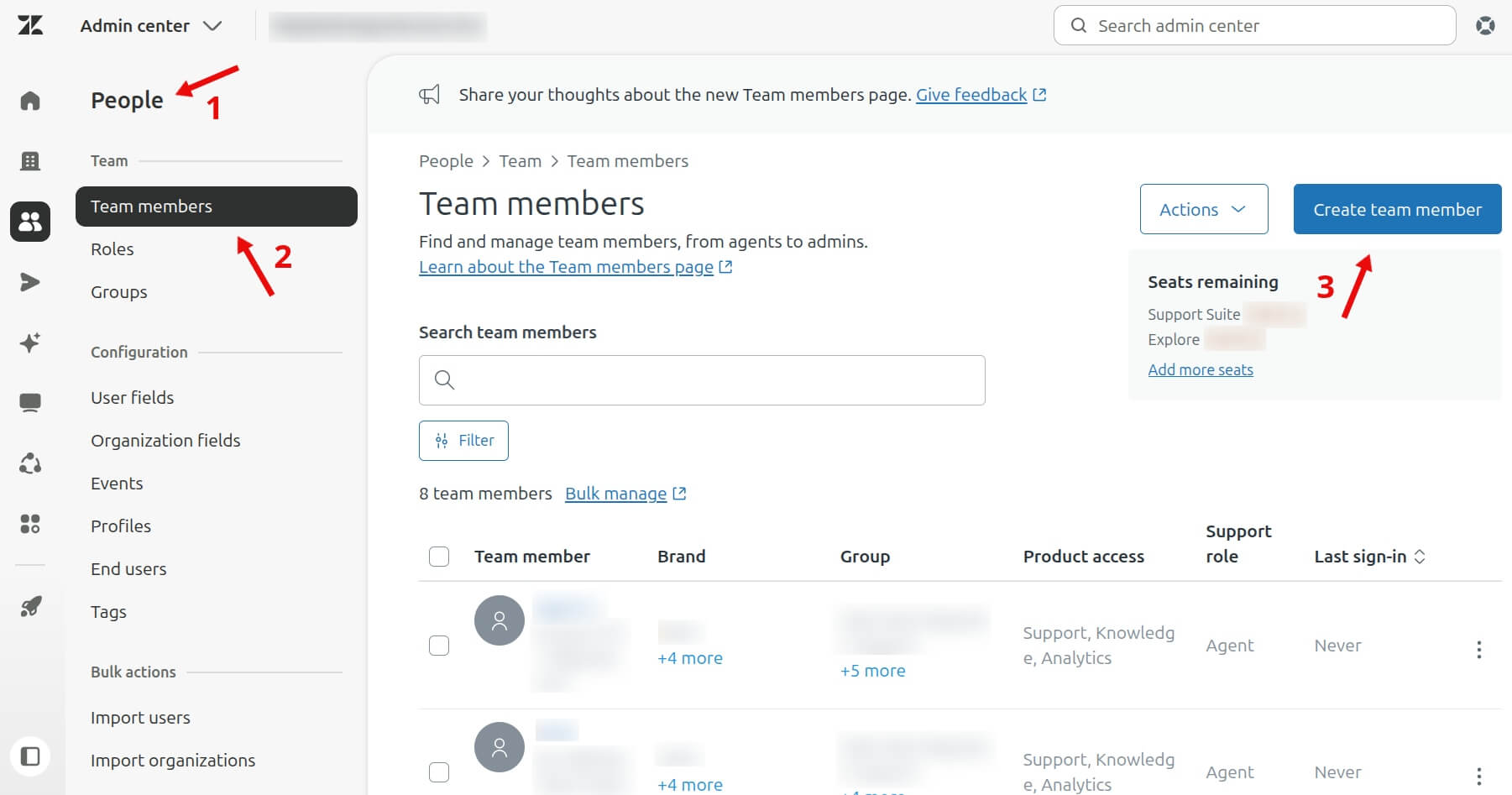 Personal administrativo Zendesk - Miembros del equipo