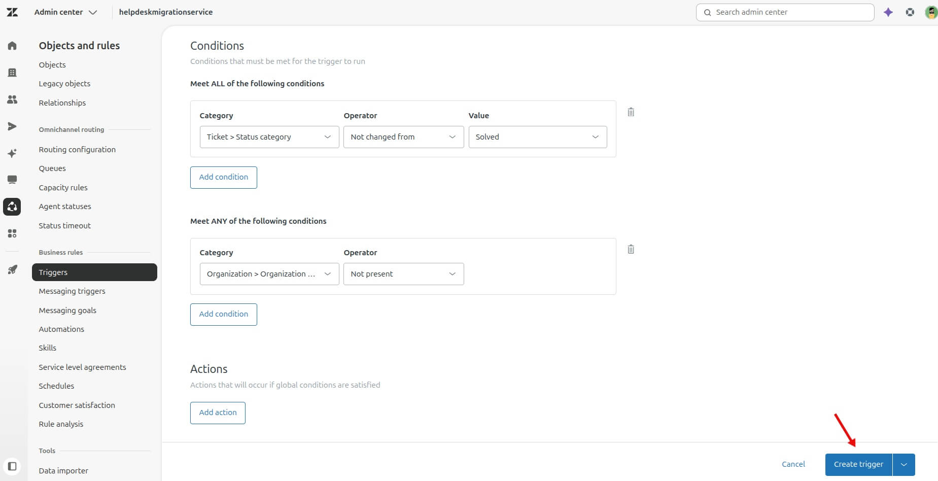 Zendesk - Create a Trigger