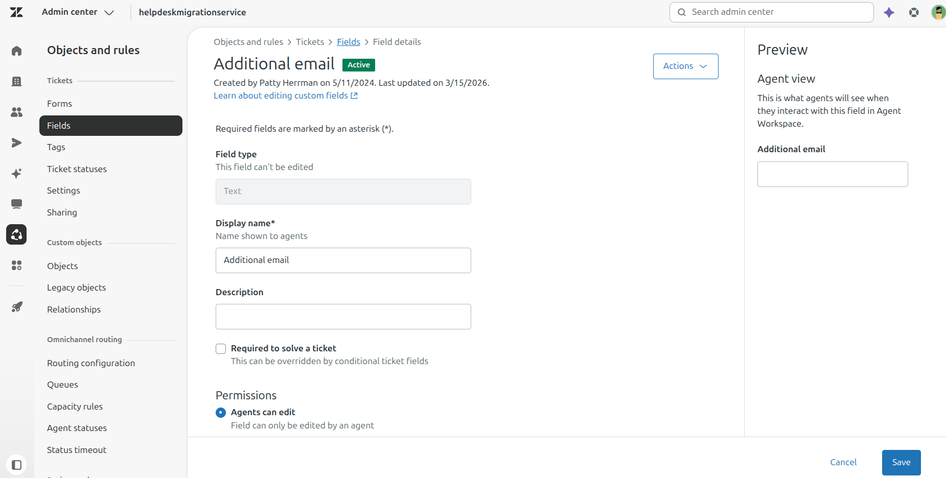 Zendesk - Editar campos personalizados