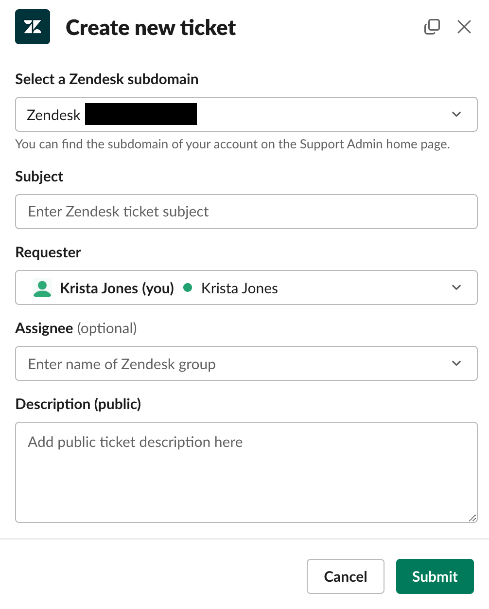 Zendesk - Slack Ticket