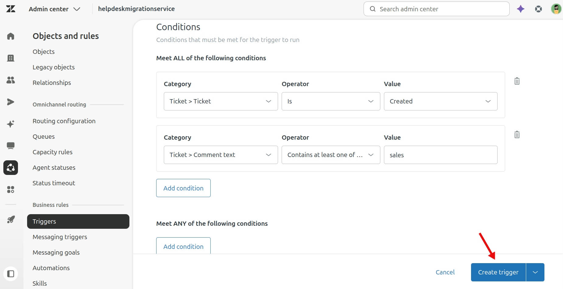 Zendesk - Condiciones de activación