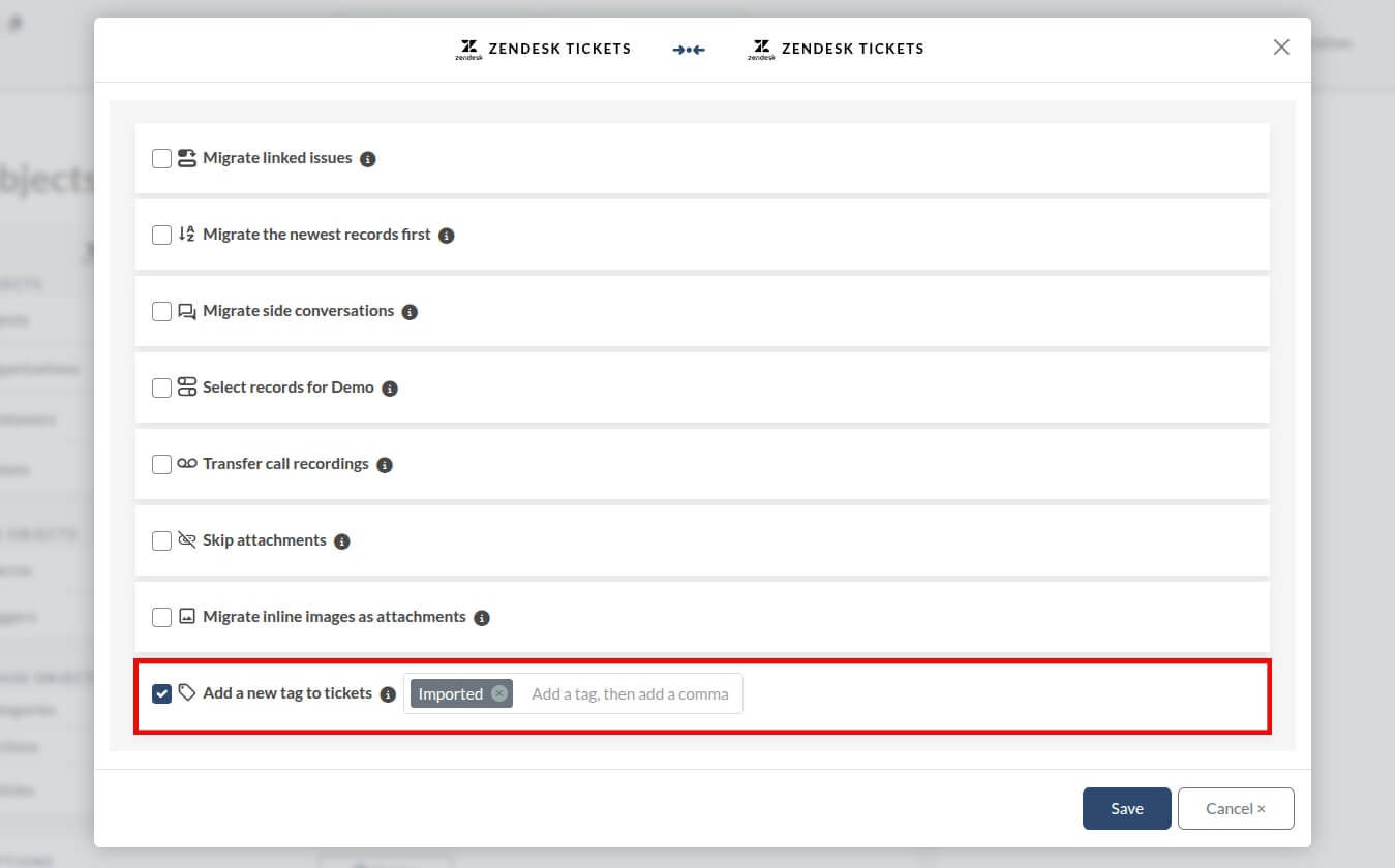 Option zum Hinzufügen eines neuen Tags