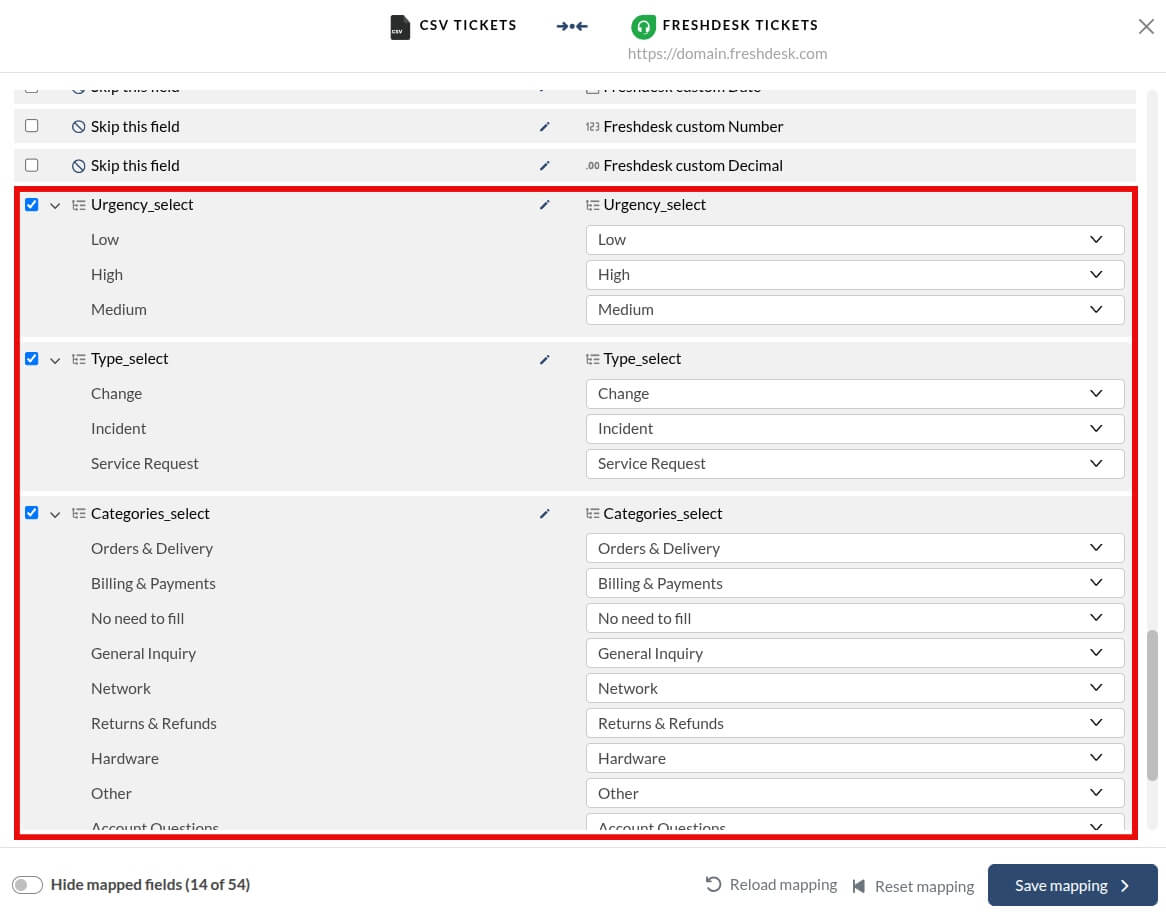 CSV Migrationsfeldzuordnung