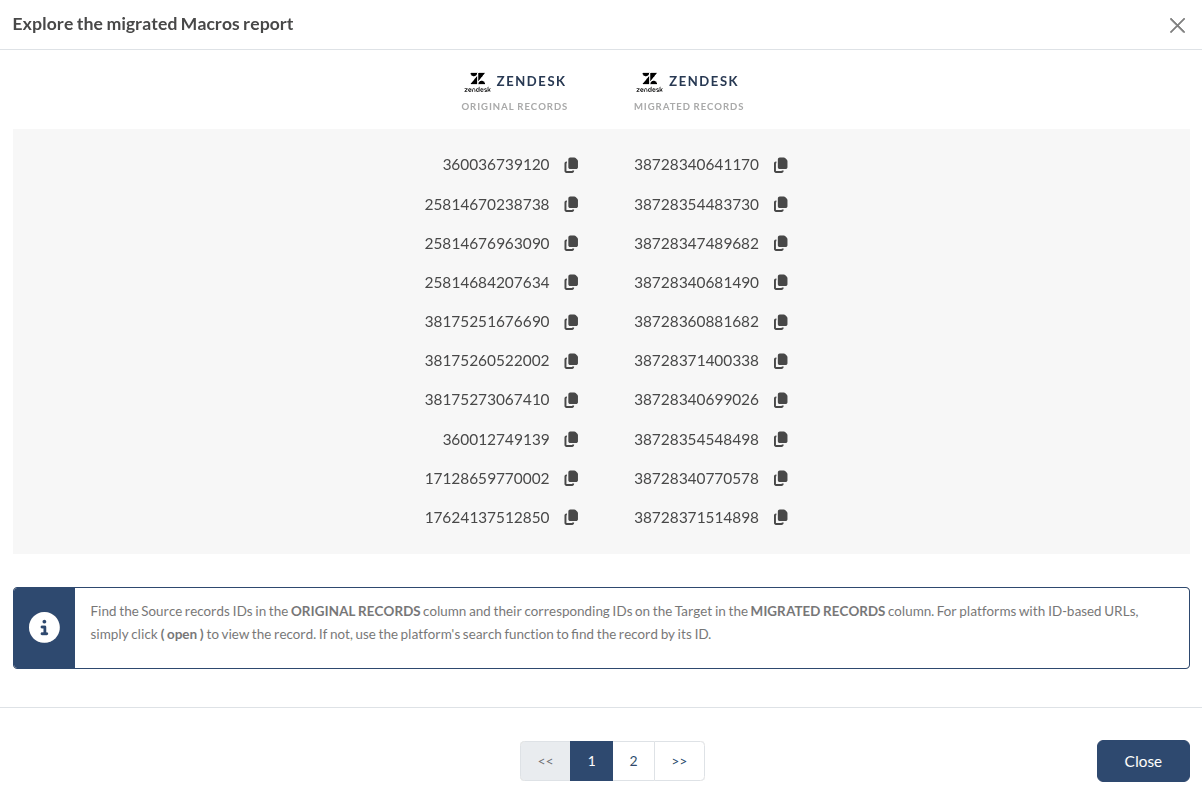 Rapport sur les macros Zendesk migrées Rapport sur les macros Zendesk migrées