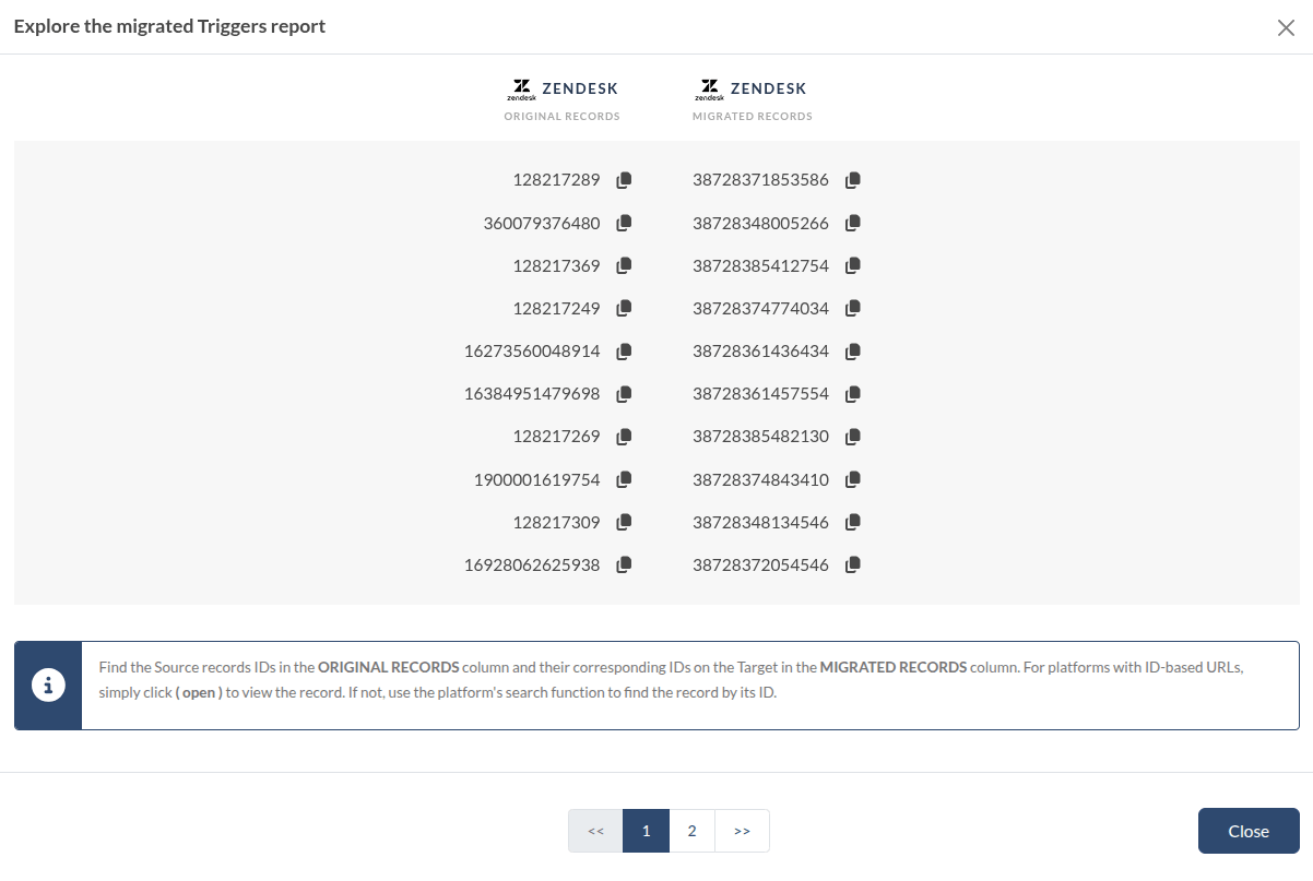 Rapport sur les déclencheurs Zendesk migrés Rapport sur les déclencheurs Zendesk migrés