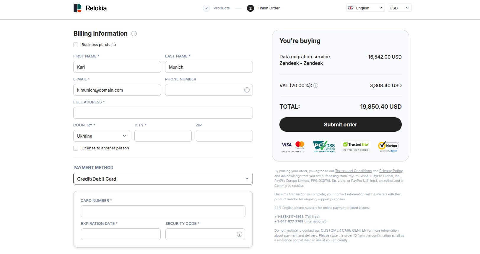 Page de paiement de migration complète Page de paiement de migration complète