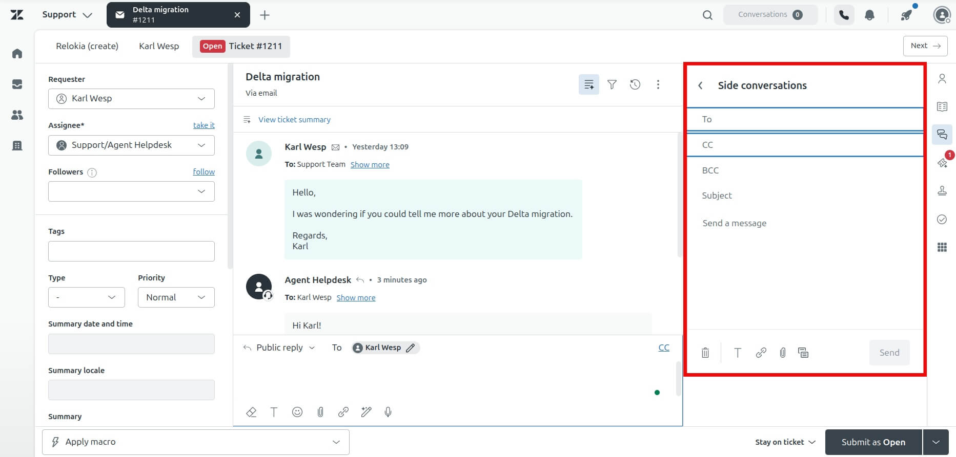 Zendesk サイド会話
