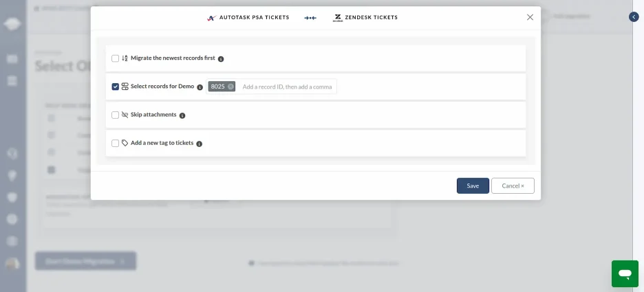 Selección de entradas para la demostración