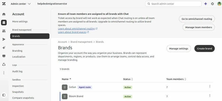 Account Zendesk - Marchi