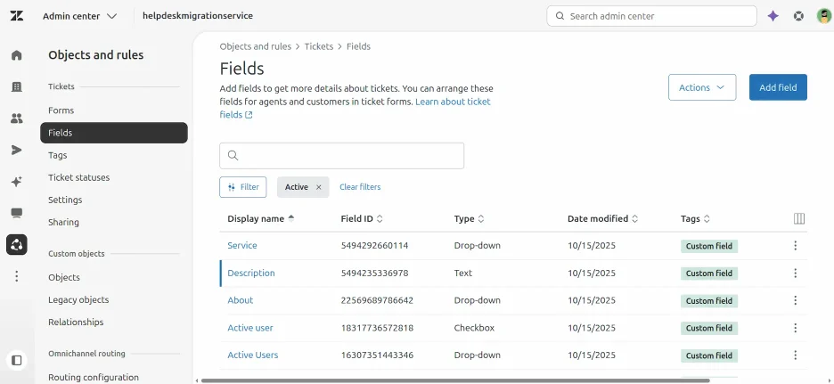 Zendesk - Tambah Bidang Baru