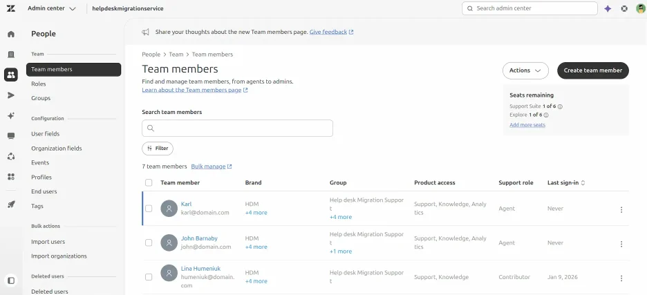 Zendesk Admin - Team Members