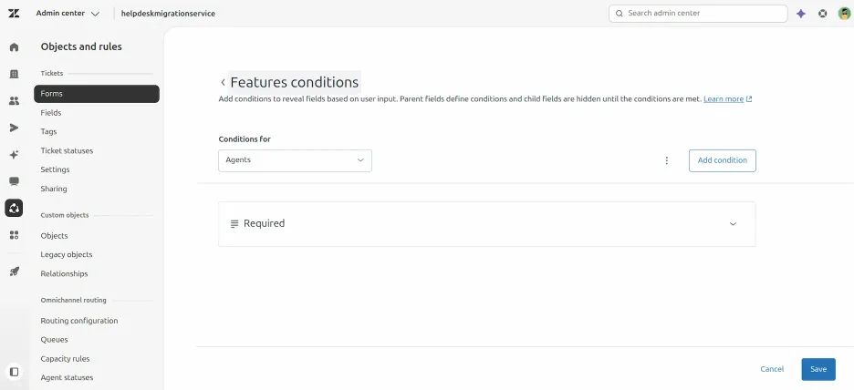 Zendesk - Condizioni del modulo