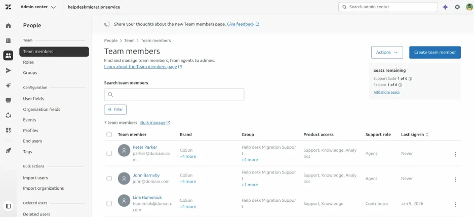 Zendesk - Membres de l'équipe