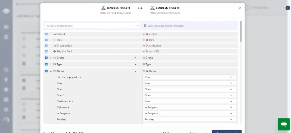 Mappatura dei ticket Zendesk 
