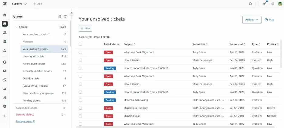 Zendesk - Ungelöste Tickets